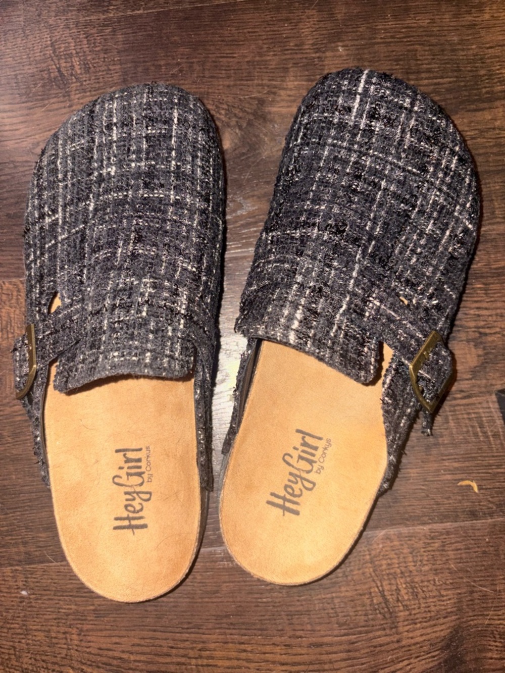 NWOT Hey Girl Tweed Slip-On Mules in Black and Cream